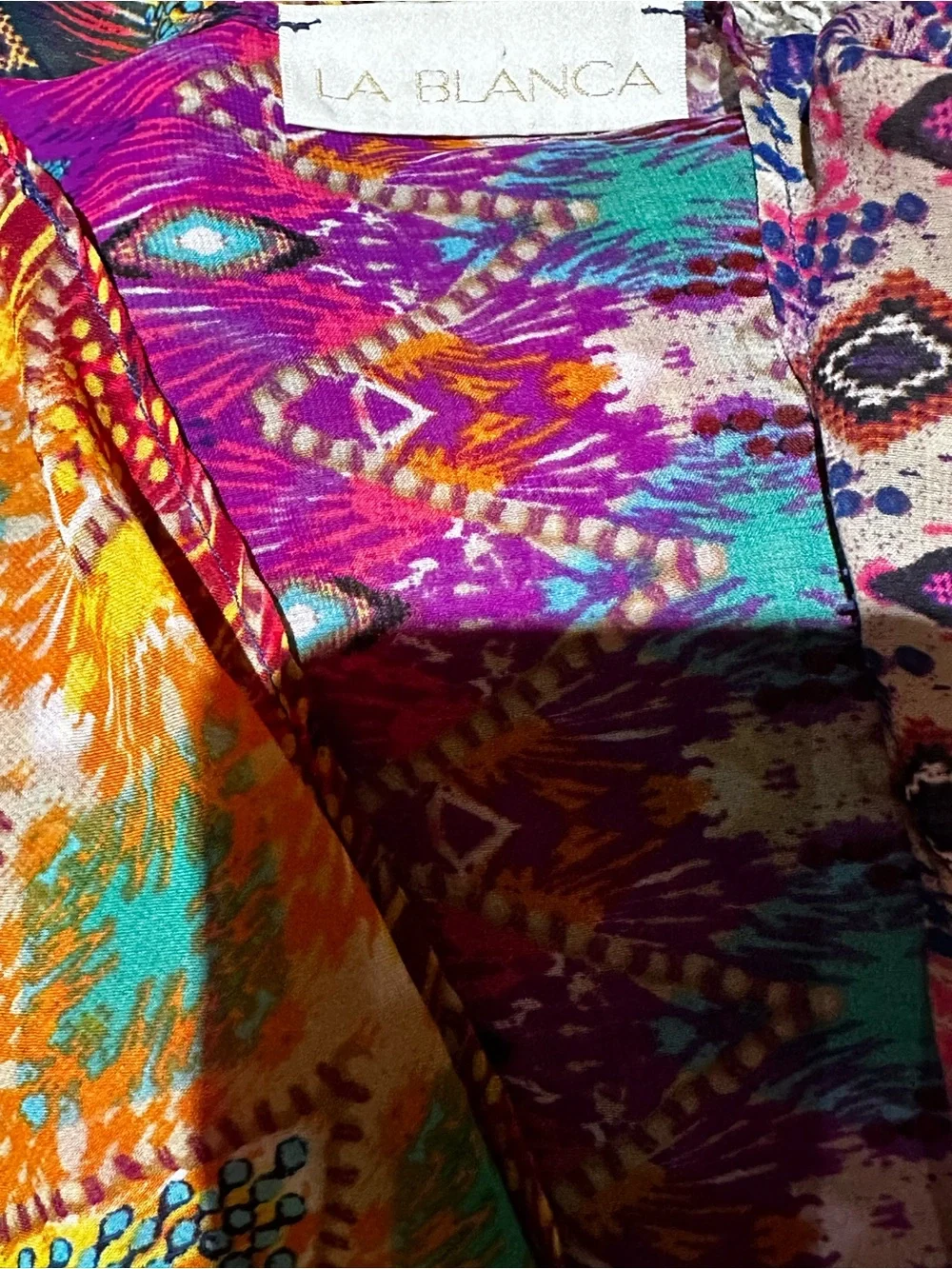 La Blanca Vibrant Aztec Print Kimono in Purple, Turquoise & Orange